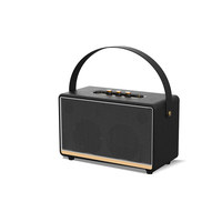 Haut-parleur portable de style rétro, texture en cuir premium, design grille en maille, système audio à basses profondes pour le divertissement à domicile