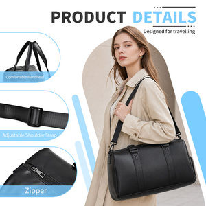 Sac de voyage décontracté pour homme en PU grande capacité avec boucle en corde, bagage à séparation sec/humide, sac de sport noir - Product Image 1
