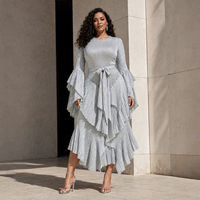 Nouvelle Robe Longue Superposée en Polyester pour Femme Grande Taille, Style Européen et Américain Chic, à Lacets, Taille Haute Amincissante, Collection 2026