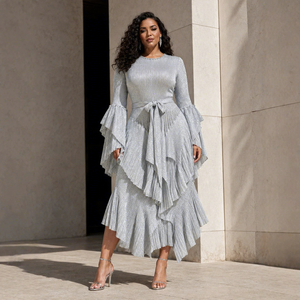 Nuovo Abito <span class=keywords><strong>Lungo</strong></span> Stratificato da Donna in Poliestere Stile Europeo Americano Chic con Lacci, Vita Alta e Effetto Snellente, <span class=keywords><strong>Taglie</strong></span> <span class=keywords><strong>Forti</strong></span> 2026 - Product Image 4