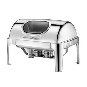 9L sang trọng vàng CuộN đầu mạ thép không gỉ chafing món ăn cao cấp có thể nhìn thấy thủy tinh thực phẩm ấm hơn tự chọn nóng lên giữ thiết bị - Product Image 2