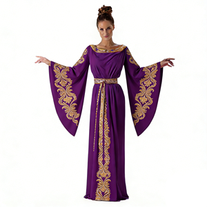 Vestido Túnica Griega <span class=keywords><strong>Romana</strong></span> Antigua para <span class=keywords><strong>Mujer</strong></span>, Estilo Costas Orientales, de Poliéster con Bordado Dorado y Mangas Campana, Vestido Largo para Representaciones Escénicas - Product Image 3