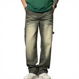 Factory Made Hot Sale Men's Breathable Washed Solid Wide Leg <b>Jeans</b> Winter Customizable Summer Autumn Wholesale Best Quality - Product Image 1