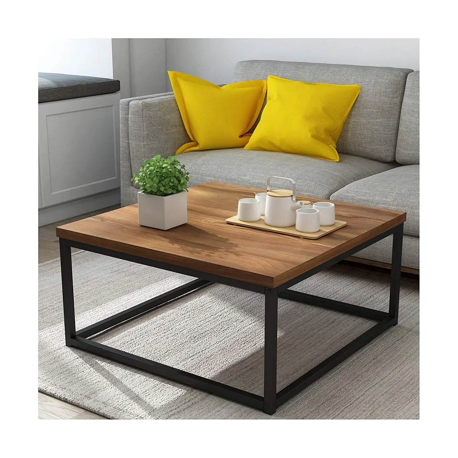 Latest Design Iron Frame Solid Wood Accent Coffee Tables for Living Room Furniture from Indian Supplier