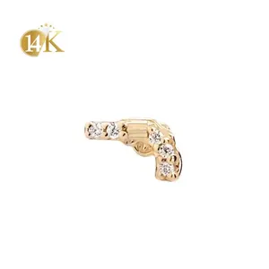 Calendo Wholesale Fine Jewelry Piercing Jewelry 14K Solid Yellow Gold Gun White CZ Threadless End Gold Body Jewelry Piercings