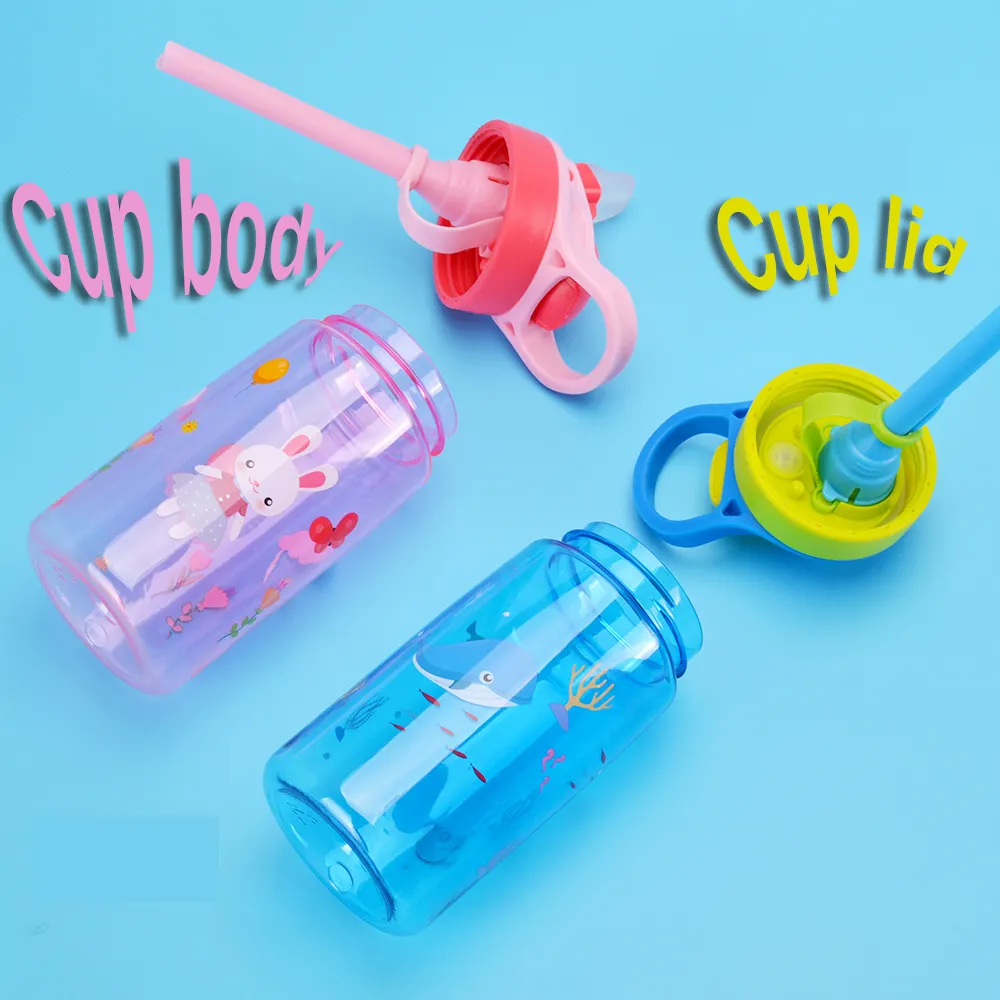 Aohea 480 ml BPA-freie cartoon-Wasserflasche mit Strohhalm-Schalter für Kinder, um sie direkt zur Schule im Sommer verwenden zu können