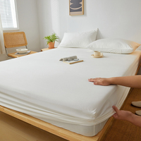 Drap-housse en coton lavé avec bande élastique, couleur unie, pour matelas simple, double, king, queen, 140/150/160/180x200