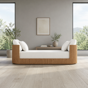 Canapé-lit RH haut de gamme en chêne américain, taille personnalisable, cadre nervuré cannelé, banquette de chambre <span class=keywords><strong>à</strong></span> coucher rembourrée de luxe RH - Product Image 1