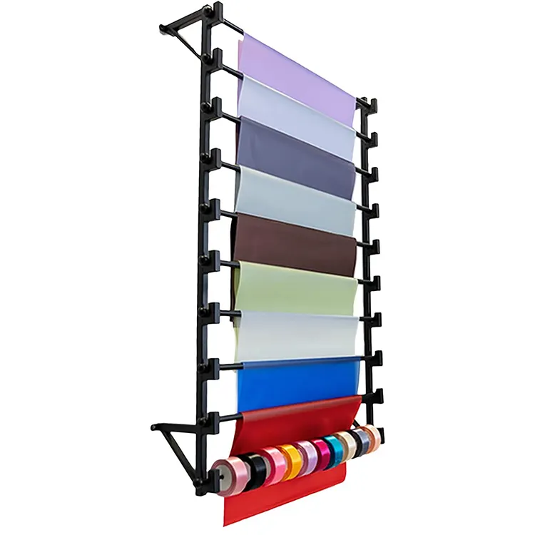 JH-Mech Ribbon Holder Organizer Wall Mount Scarf Storage Hanger With Removable Horizontal Bar Vinyl Roll Storage Wall Rack