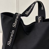 Nouveau Sac Fourre-Tout Tendance 2026 pour Femme, Écologique, Marque Sherwin, en Toile Noire et Blanche, Personnalisable avec Poignée en Sangle et Logo