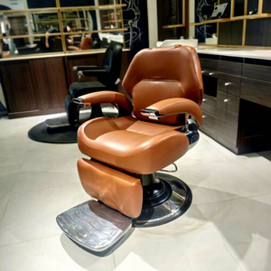 เก้าอี้ตัดผมหนังแท้ DM Modern ปรับเอนได้ด้วยระบบไฮดรอลิก เฟอร์นิเจอร์ร้านเสริมสวยเชิงพาณิชย์ ดีไซน์ร่วมสมัย สีน้ำตาล - Product Image 1