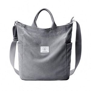 Sac fourre-tout en velours côtelé pour filles, personnalisé avec logo, décontracté, simple, durable, pour l'école, idéal pour le shopping en hiver - Product Image 2