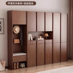 Solid Wood Vintage Style Shoe <b>Cabinet</b> Integrated <b>Wall</b> <b>Mounted</b> Storage Living Room Large Capacity Storage <b>Cabinet</b> - Product Image 4