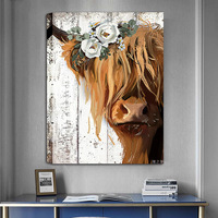 Dekorasi Dinding Rumah Gaya Pedesaan Motif Sapi, Lukisan Kanvas Abstrak, Cetakan Gambar, Karya Seni untuk Dekorasi Rumah 12x16 inci
