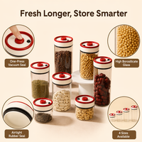Récipient hermétique pour grains de café, pot de conservation sous vide pour café, thé, sucre et noix, boîte de cuisine en verre transparent