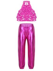 Top Corto de Baile de Salón Estándar para Niñas de 6 a 16 Años con Pantalones Metálicos para Competencia, Actuación en Escenario, Espectáculo Escolar - Product Image 4