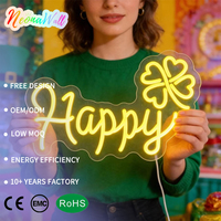 Letrero de Neón LED Acrílico Personalizado con Nombre, Trébol de la Suerte, USB, Regulable, Decoración de Pared para Bodas, Dormitorios, Bares, Cafeterías, Tiendas, Salas de Juegos