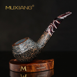 Muxiang Briar Wood Smoking Pipe Bent Type 9mm Filter Core Men's Tobacco Pipe - Product Image 2