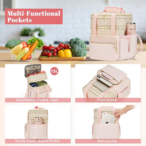 Customized Logo Leakproof Thermal Cooler Bag Food Delivery Lunch Bag Picnic Box Lightweight Insulated Lunch Box Dual Compartment - Product Image 2