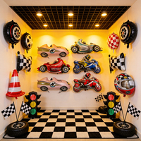 Décorations de fête de voiture de course Ballon lumineux à carreaux Ballon de pneu à carreaux Enfants Garçons Voiture de course Deux fournitures de fête d'anniversaire rapide