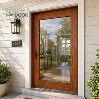 Puerta Exterior Pivotante Grande de Madera Sólida de Roble Rojo con Acabado Teñido y Vidrio Low-E de Una Sola Hoja de Vista Completa WAYDOOR