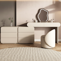 Ensemble de coiffeuse en bois réglable, style français moderne et élégant, avec miroir éclairé et tabouret rembourré, pour chambre et hôtel