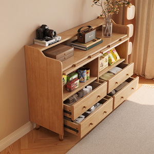Buffet en bois massif avec tiroirs et étagères pour salon, chambre et cuisine - Product Image 1