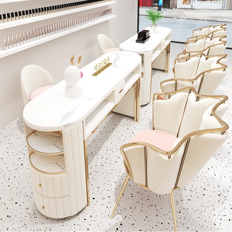 Modern Nordic Nail Table Salon Nail Furniture Marble Nail Table and Chair High Power Vacuum Cleaner