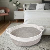 Panier de rangement en tissu tissé moderne, pliable, écologique, fait à la main, de forme ovale, avec poignée en corde de coton, multi-usages, pour organiser les jouets