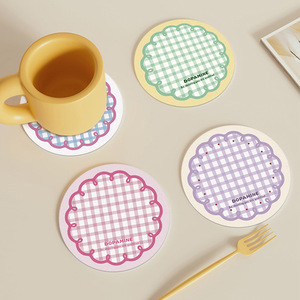 Posavasos redondo de goma a cuadros Dopamine de 14 cm, aislante del calor, antideslizante, para decoración de mesa - Product Image 2