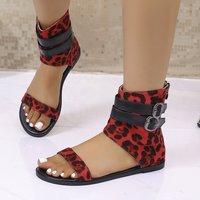 Sandales plates à bout ouvert de style européen populaire, avec bride de cheville à revers, pour la marche en extérieur, pour femmes