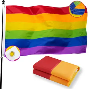 Factory Sales UV-Schutz Festival Dekor Flying 3 x5ft Polyester Flagge Big Rainbow Lesben Lgbt Gay Pride Bisexuelle Flagge Socken