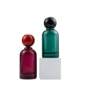 Garrafa de perfume de vidro vazia redonda para embalagem de perfume, atomizador de spray, tampa de bola de luxo, 30ml, 50ml, 100ml