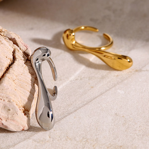 Teardrop Irregular Curve <b>Opening</b> <b>Ring</b> 18k Gold Stainless Steel Unisex Fashion Jewelry Gift - Product Image 2