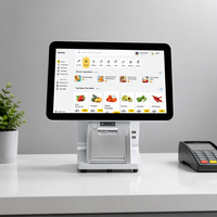 Terminal POS Windows Layar Ganda 15,6 Inci, Kasir Sentuh Kapasitif All-in-One dengan Printer untuk Supermarket dan Restoran