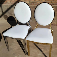 Chaise de mariage extérieure moderne, nouveau design 2025, avec dossier ovale, en métal doré, empilable et imperméable, portable pour hôtels et salons