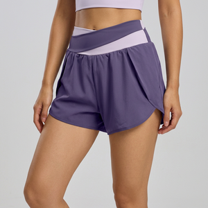 Pantalones Cortos Deportivos 2 en 1 para Mujer, Ajuste Holgado, Cintura Alta Cruzada, Anti-fricción, con Bolsillo Interior, para Yoga, Running, Gimnasio, Entrenamiento, Venta al por Mayor - Product Image 1