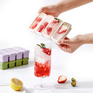 Bandeja rectangular de silicona para cubitos de hielo con tapa, 4 cavidades, grado alimenticio, molde de fácil desmolde para sopas, salsas y congelador - Product Image 3
