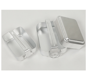DFU042 1.3mm 1.5mm Aluminium Portable Square <b>Lunch</b> Box Outdoor Camping <b>Lunch</b> Box Three-piece <b>Set</b> AL mess tin folding handle - Product Image 5
