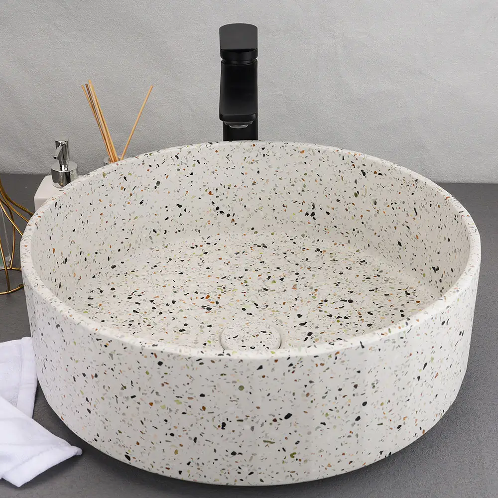 DASEN moderno piccolo bagno per la casa lavabo in calcestruzzo bagno rotondo terrazzo color cemento lavabo