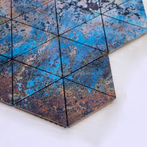 Antieke Kleurrijke Driehoek Aluminium Mozaïek Porseleinen Tegel Gemengde Kleur Driehoek Metalen Mozaïek Tegel