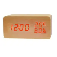 Relógio de calendário de mesa de madeira led