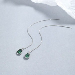 Diamante blanco <span class=keywords><strong>CZ</strong></span> lágrima enhebrador pendientes largos de plata esterlina 925 cadena borla lágrima pendientes colgantes - Product Image 5