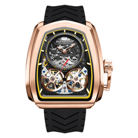 Montre de luxe pour homme à double tourbillon squelette, automatique, mécanique, sportive, avec design d'engrenages irréguliers, étanche