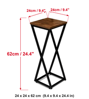 Support de plante carré haut de gamme de style industriel avec plateau en bois, support de pot de fleurs en fer robuste pour salon intérieur