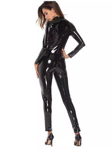 Sexy <span class=keywords><strong>Hot</strong></span> Women Faux Leather Catsuit Body Cremallera frontal Entrepierna abierta Monos Disfraces - Product Image 2