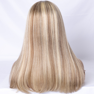 Peluca médica en stock con reflejos rubios, 100% cabello humano, encaje frontal, nudo único en la línea del cabello con silicona antideslizante - Product Image 4