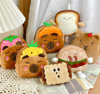 Porte-monnaie mini capybara mignon, porte-clés, sac de rangement souple pour écouteurs, porte-monnaie en peluche motif hamburger et biscuit, porte-clés