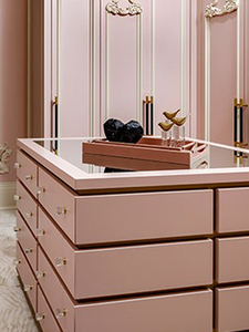 Îlot de dressing minimaliste avec dessus en verre, commode, îlot de dressing avec rangement central en bois massif - Product Image 4