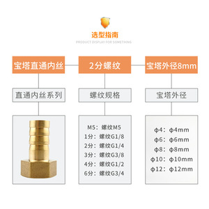 Connecteur interne en laiton de type pagode G1 2 3 4 6 pour tuyau de pompe à eau 8 mm - Product Image 1